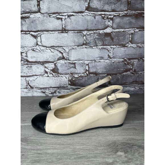 STUART WEITZMAN Black Patent Cap Blush Pink Leather Ankle Strap Wedges Women 7M - Picture 16 of 16